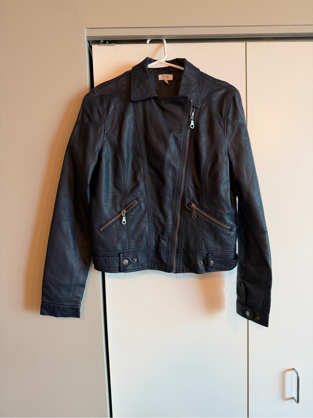 Tobi Black Faux Leather Asymmetrical Moto Jacket